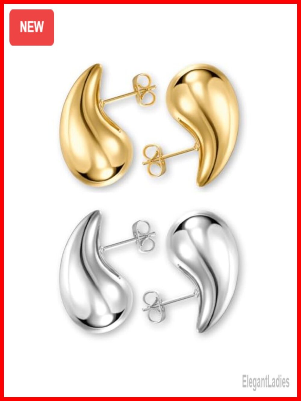 Gold Plated Chunky Teardrop Hoop Earrings Water Drop Dangle Hypoallergenic
